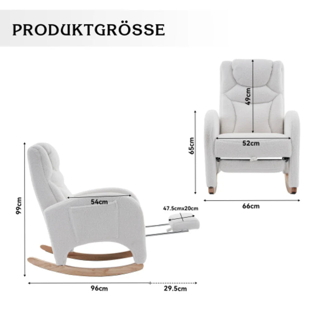 White Teddy Fabric Upholstered Rocking Chair, Comfort Relax Arm Accent Chair with Armrests for Living Room Bedroom, 110KG Weight Capacity