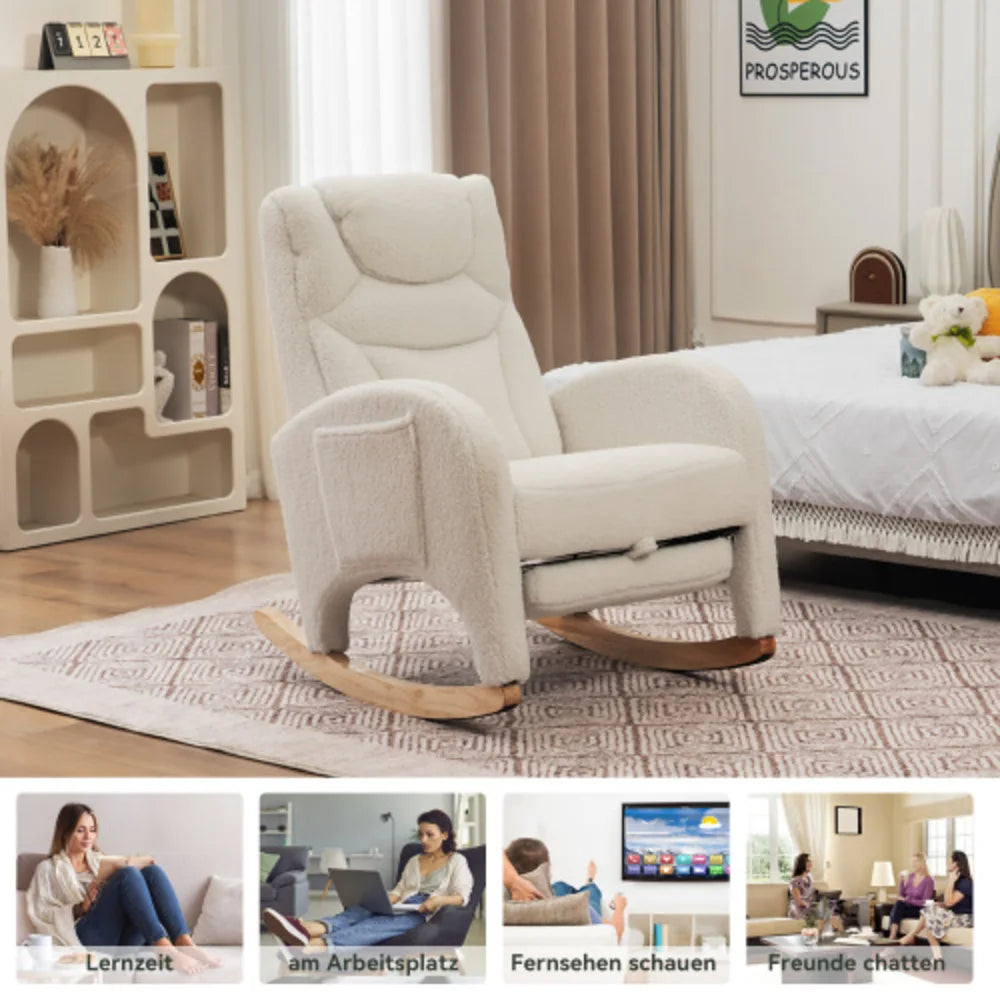 Rocking chair moumoute blanc Veillée avec appui-tête et repose-pieds – photo 4