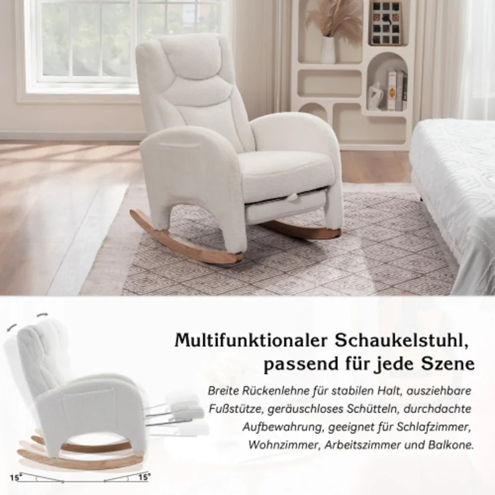 Rocking chair moumoute blanc Veillée avec appui-tête et repose-pieds – photo 3