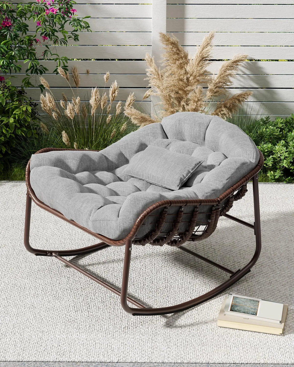 Rocking chair en rotin synthétique grand format Grand Soir avec coussin épais – photo 2