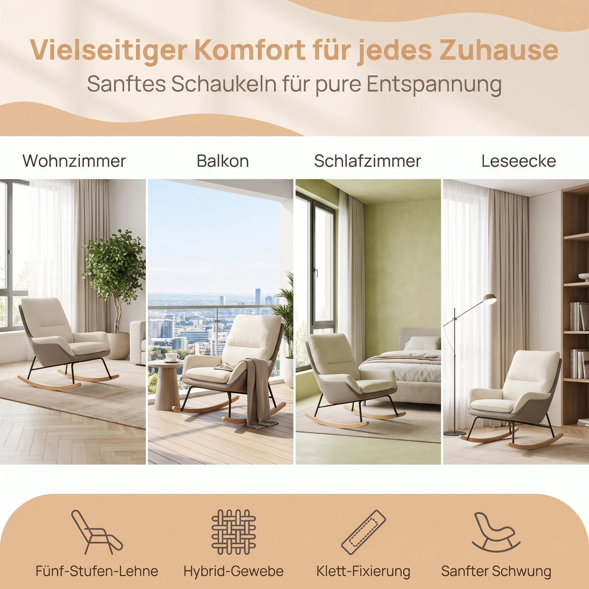 Fauteuil à bascule inclinable Accalmie en tissu effet lin beige – photo 5