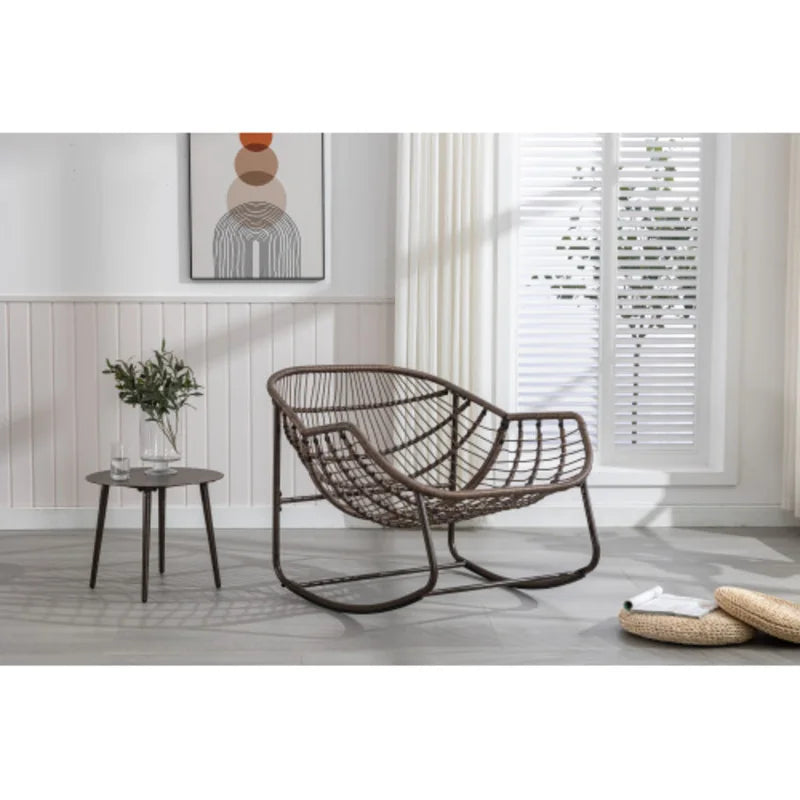 Outdoor Wicker Rattan Swing Chair, Soft Padded Swing Seat with Backrest, Suitable for Front Porch Living Room Patio Garden
