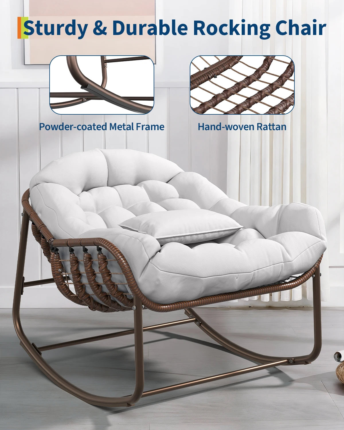 Rocking chair en rotin synthétique grand format Grand Soir avec coussin épais – photo 9