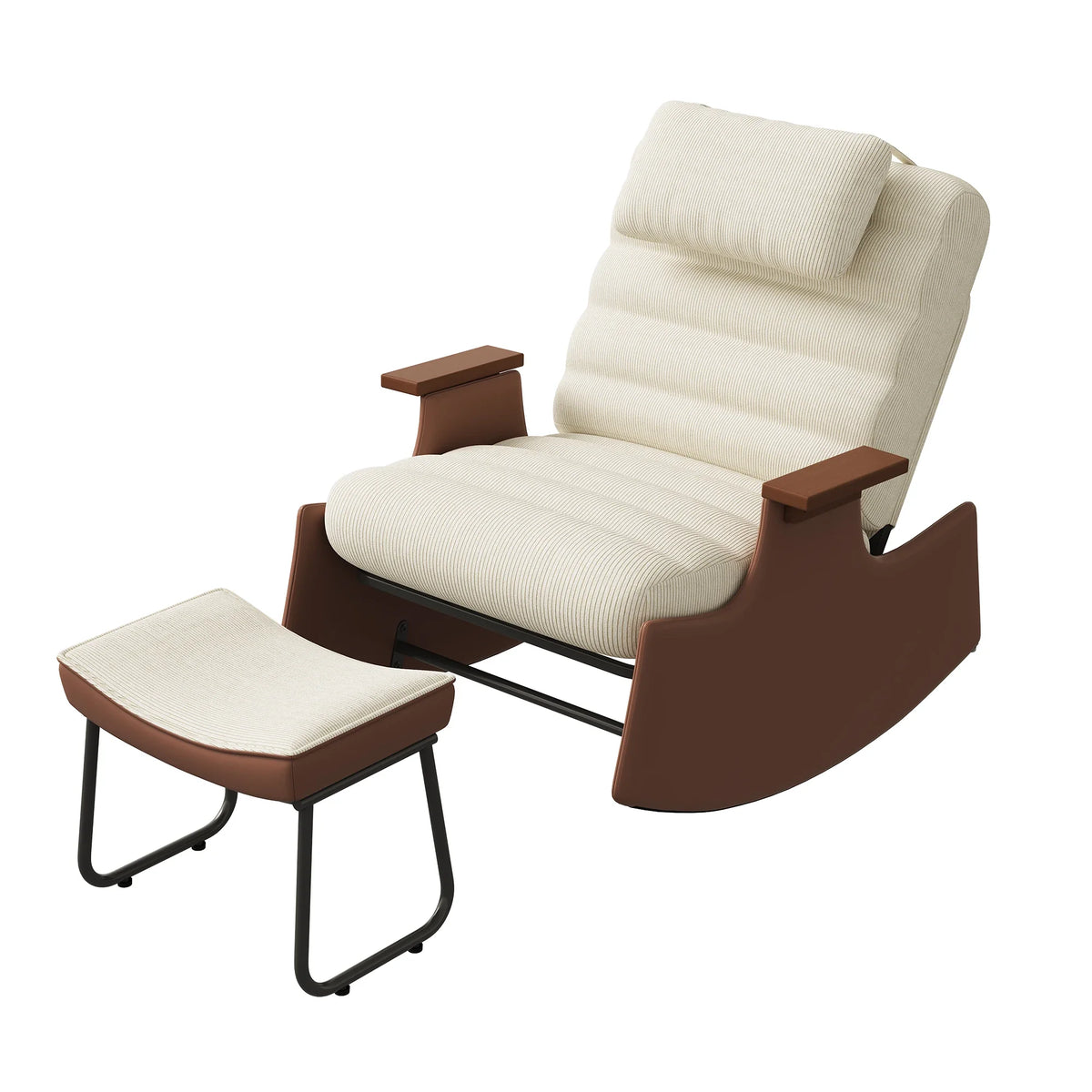 Rocking chair velours côtelé beige Crépuscule avec pouf repose-pieds – photo 9