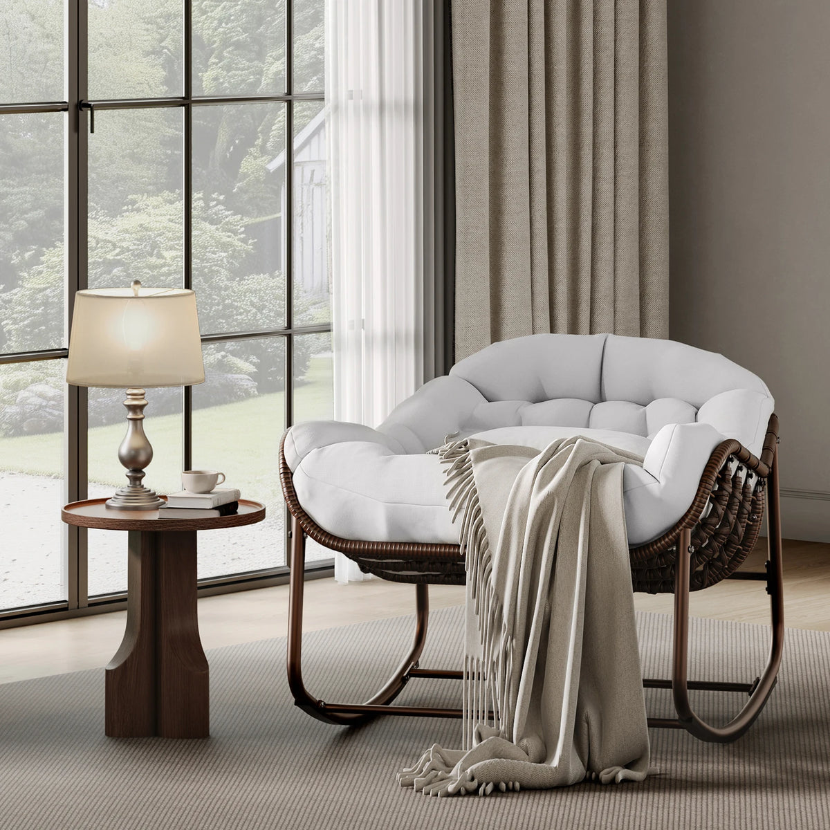 Rocking chair en rotin synthétique grand format Grand Soir avec coussin épais – photo 7