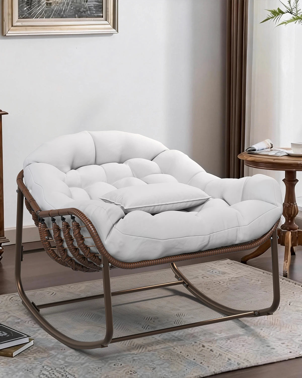 Rocking chair en rotin synthétique grand format Grand Soir avec coussin épais – photo 3