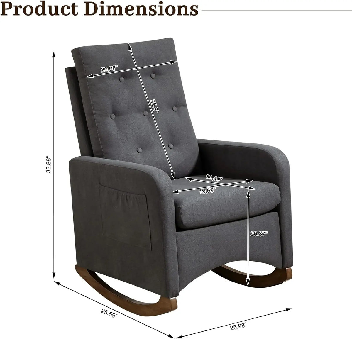 Rocking chair en tissu compact Liseuse avec dossier à oreilles et poche latérale – photo 2