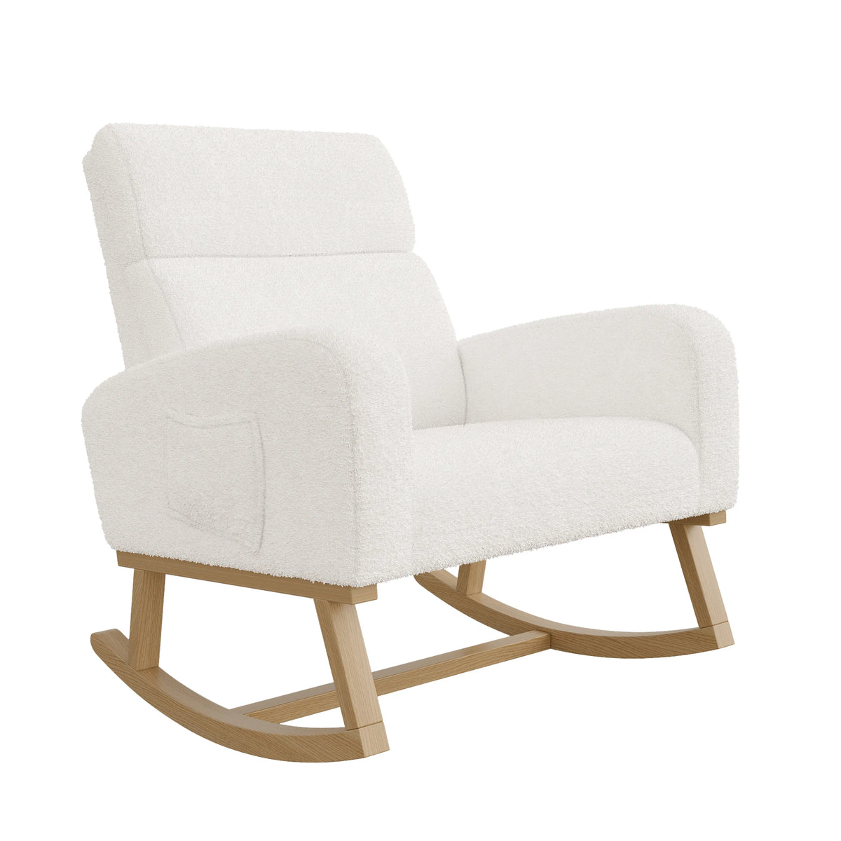 Fauteuil à bascule blanc en teddy Opaline, dossier haut et pieds en bois – photo 9