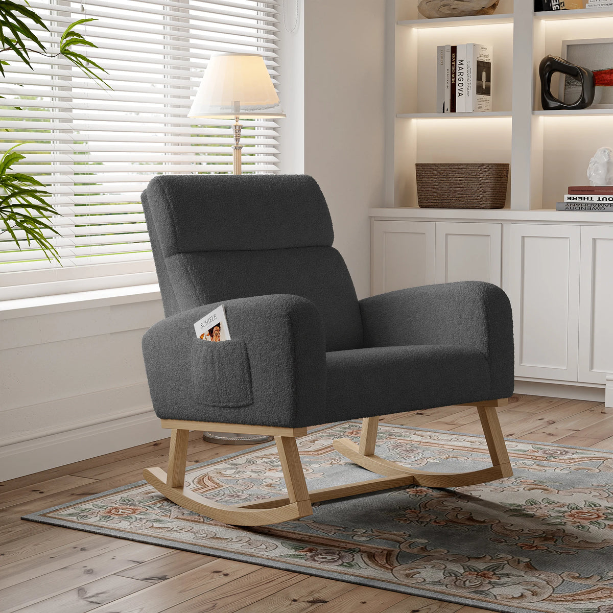 Fauteuil à bascule scandinave Nocturne en bois massif et tissu – photo 4