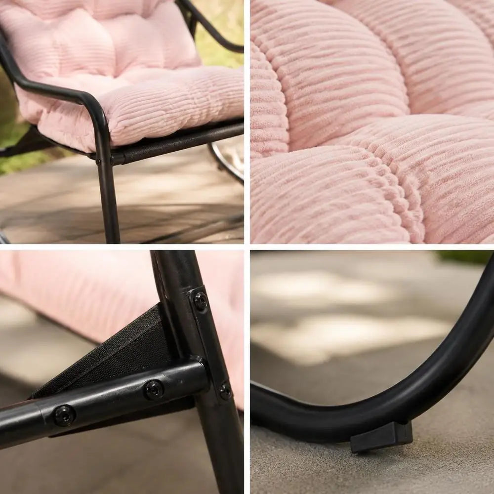 Fauteuil à bascule de jardin Belle Étoile, coussin rose et structure en acier noir – photo 5