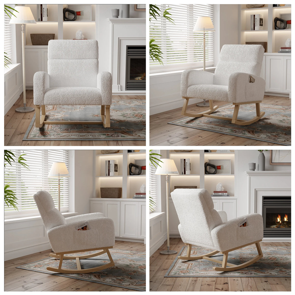 Fauteuil à bascule scandinave Nocturne en bois massif et tissu – photo 7