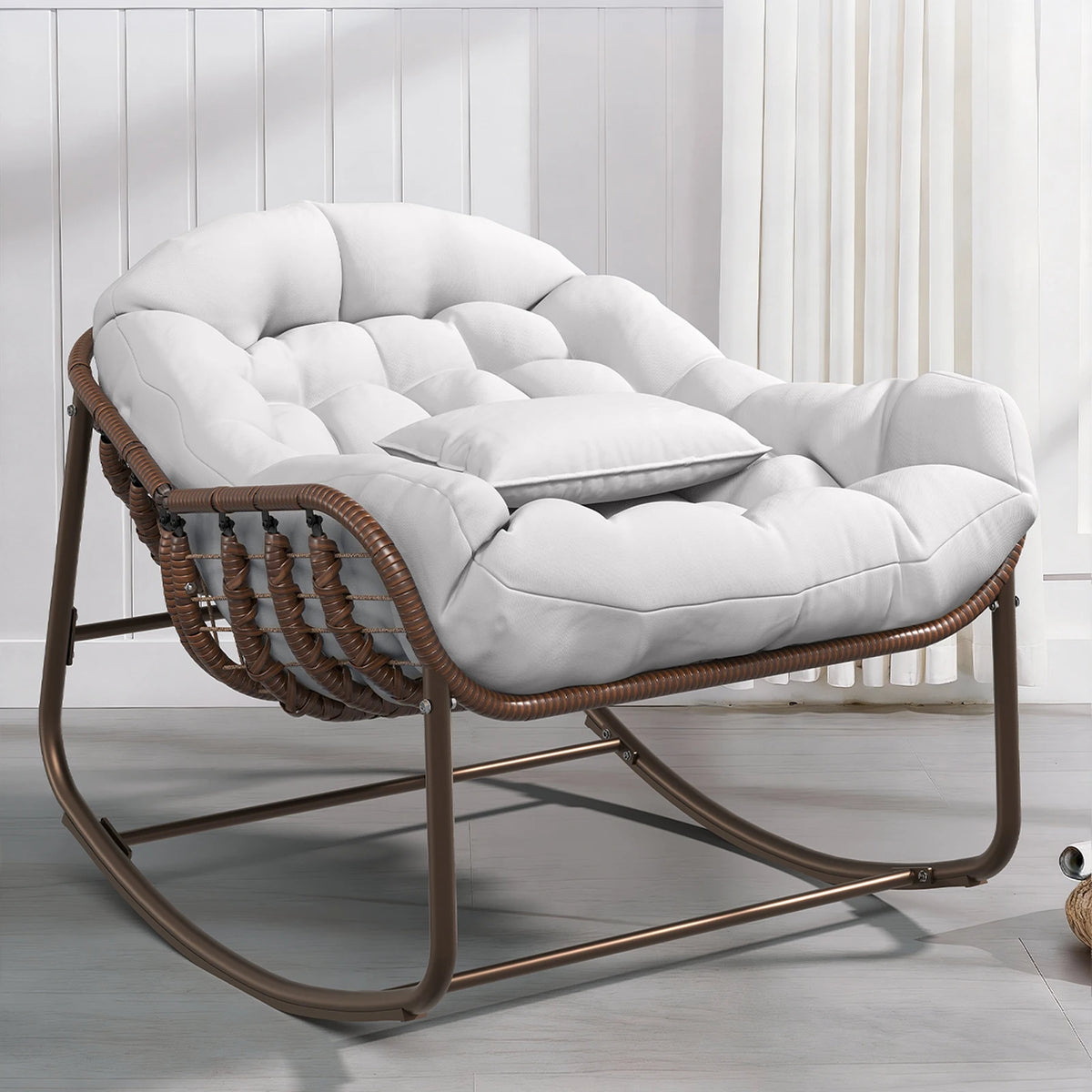 Rocking chair en rotin synthétique grand format Grand Soir avec coussin épais – photo 5