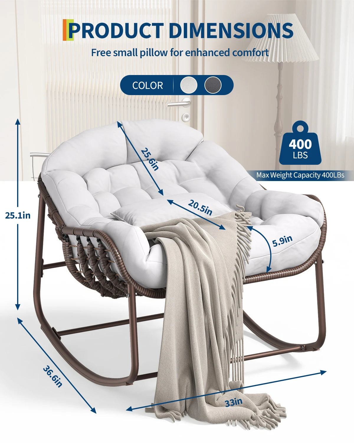 Rocking chair en rotin synthétique grand format Grand Soir avec coussin épais – photo 4