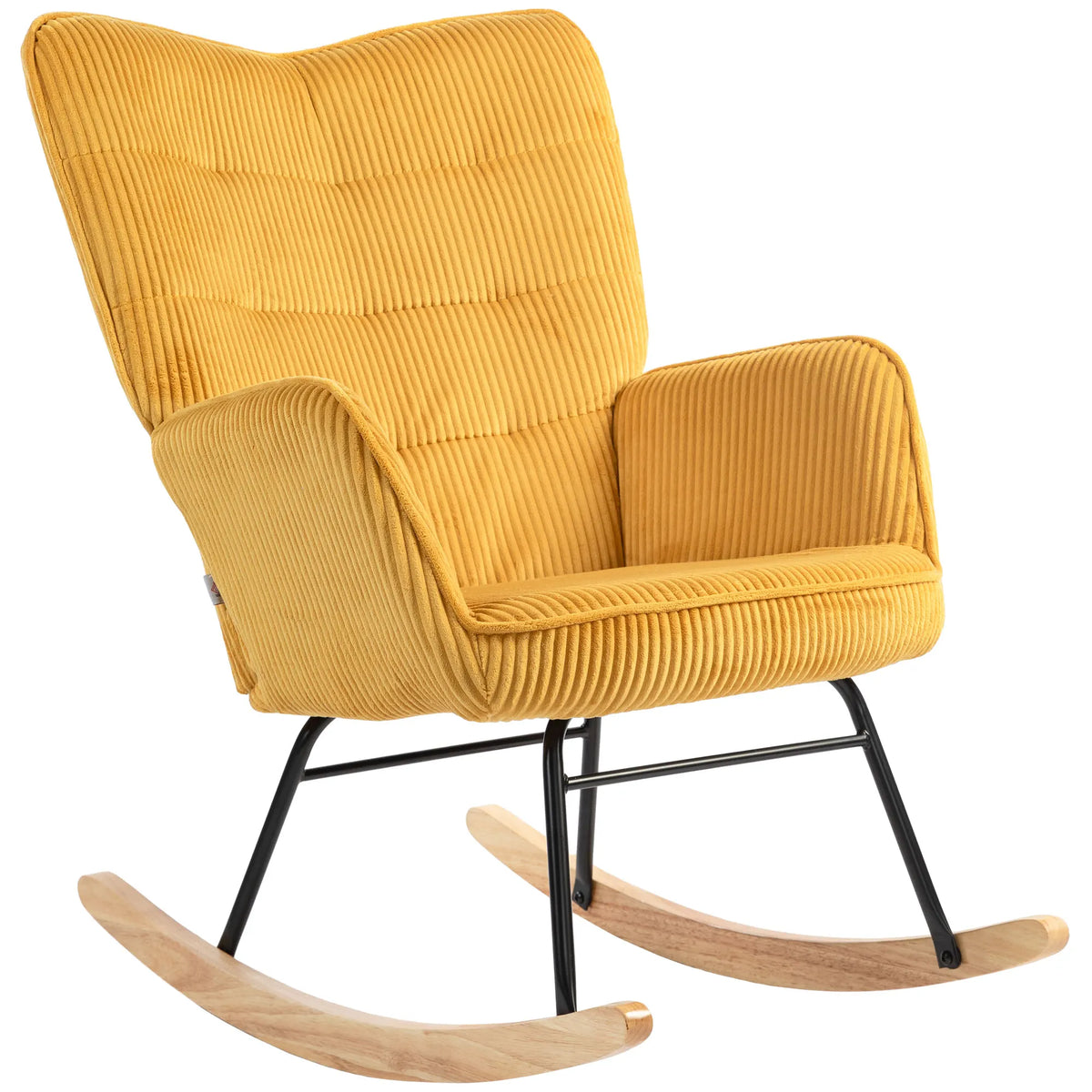 HOMCOM Rocking chair Fitting Cord Rocking armchair Armrest Padded High Back armchair wood Skid living room Modern Relax armchair Bedroom Up to 120kg Yellow