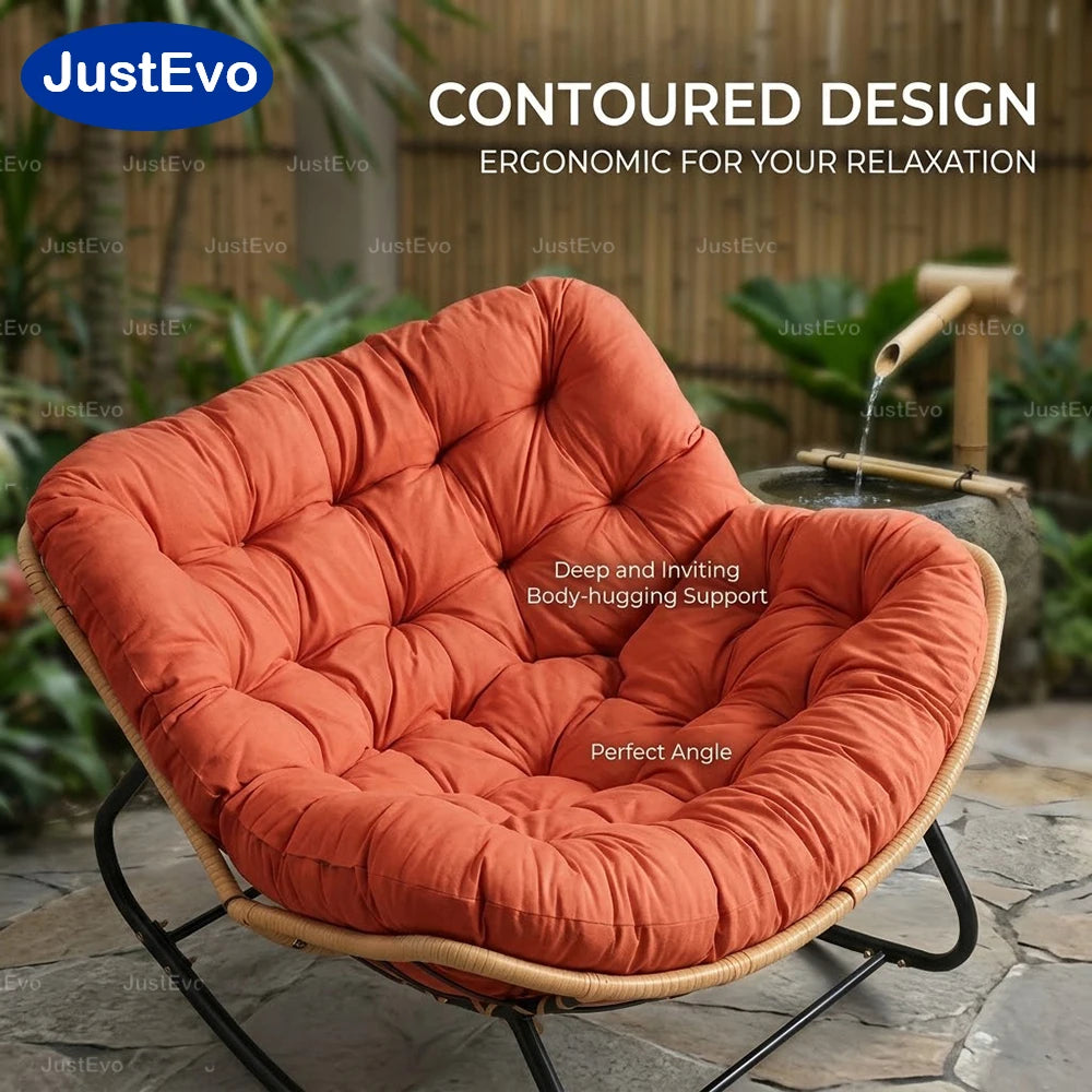 JustEvo Outdoor Rocking Patio Chair | Ergonomic Papasan Chair with Metal Frame & Cloud-Like Soft Cushion | Comfortable Leisure Furniture for Backyard Patio or Garden (Orange)