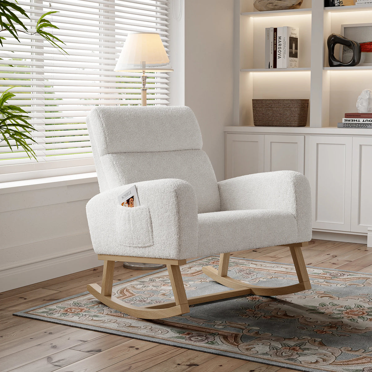 Fauteuil à bascule scandinave Nocturne en bois massif et tissu – photo 2