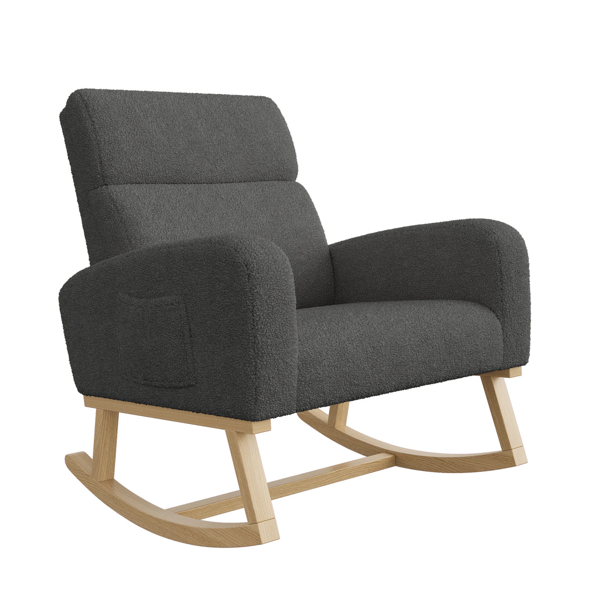 Fauteuil à bascule scandinave Nocturne en bois massif et tissu – photo 12