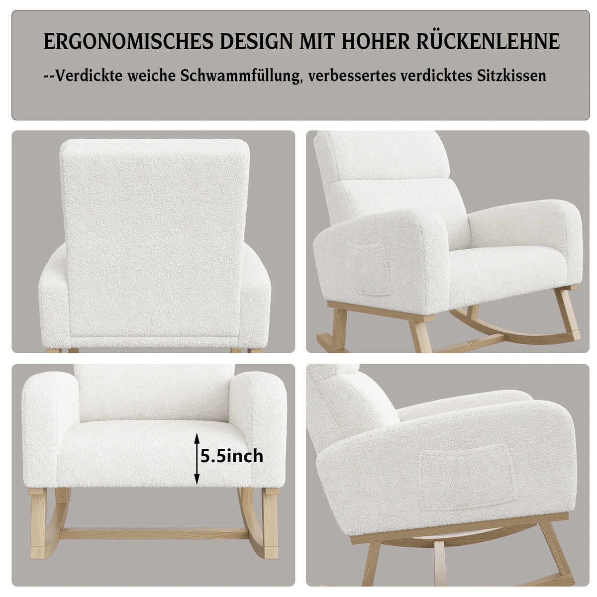 Fauteuil à bascule scandinave Nocturne en bois massif et tissu – photo 8