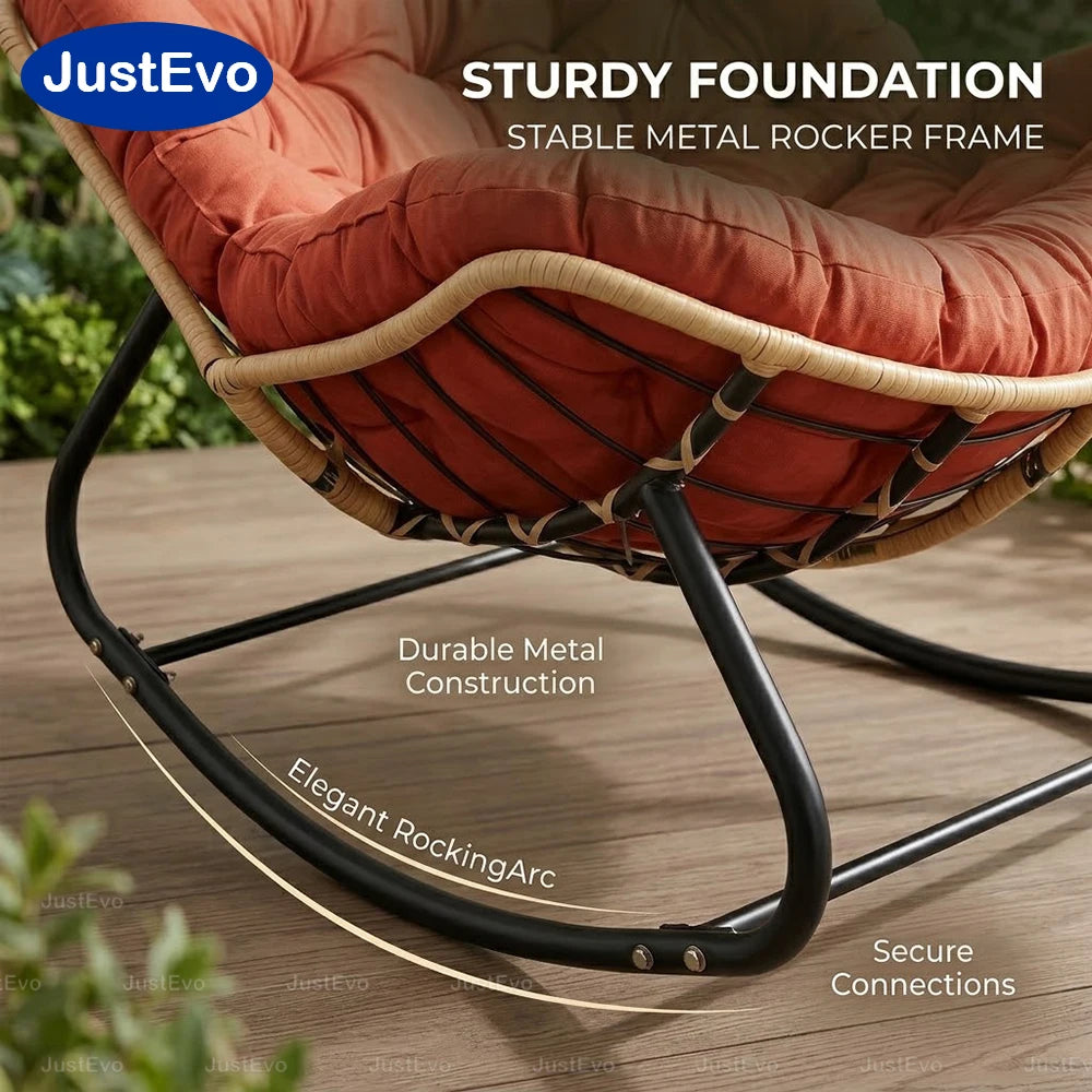 Chaise à bascule d'extérieur ronde Braise, coussin orange et structure en métal noir – photo 4