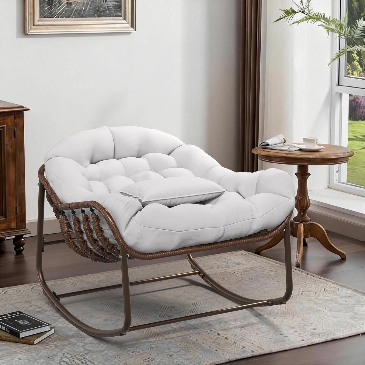 Rocking chair en rotin synthétique grand format Grand Soir avec coussin épais – photo 6