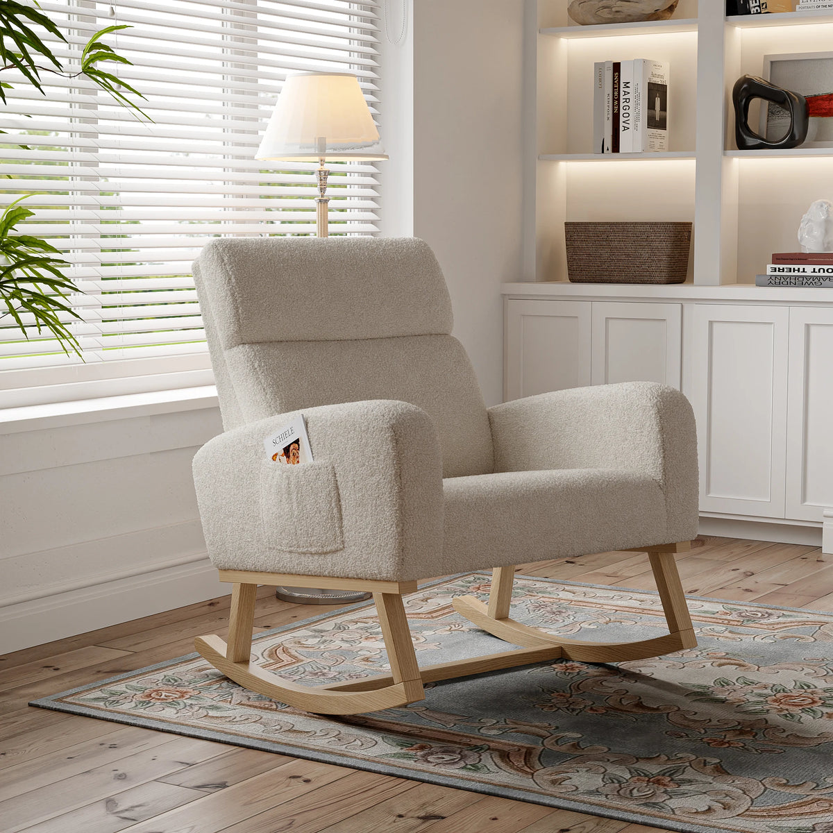 Fauteuil à bascule scandinave Nocturne en bois massif et tissu – photo 3