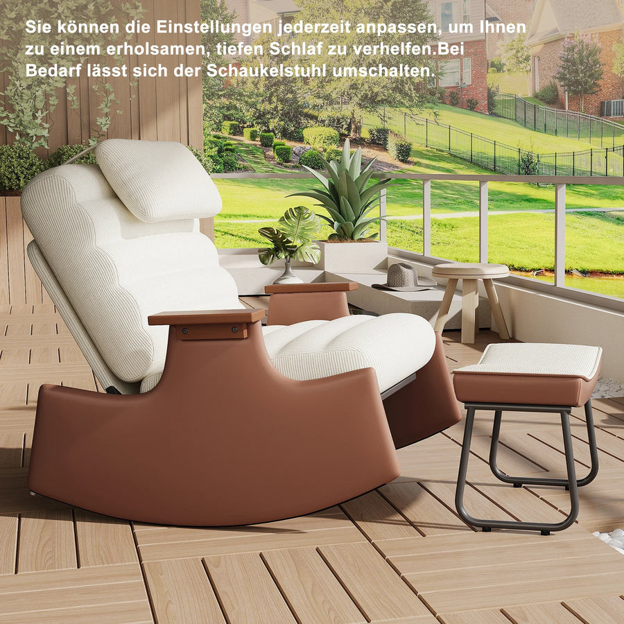 Rocking chair velours côtelé beige Crépuscule avec pouf repose-pieds