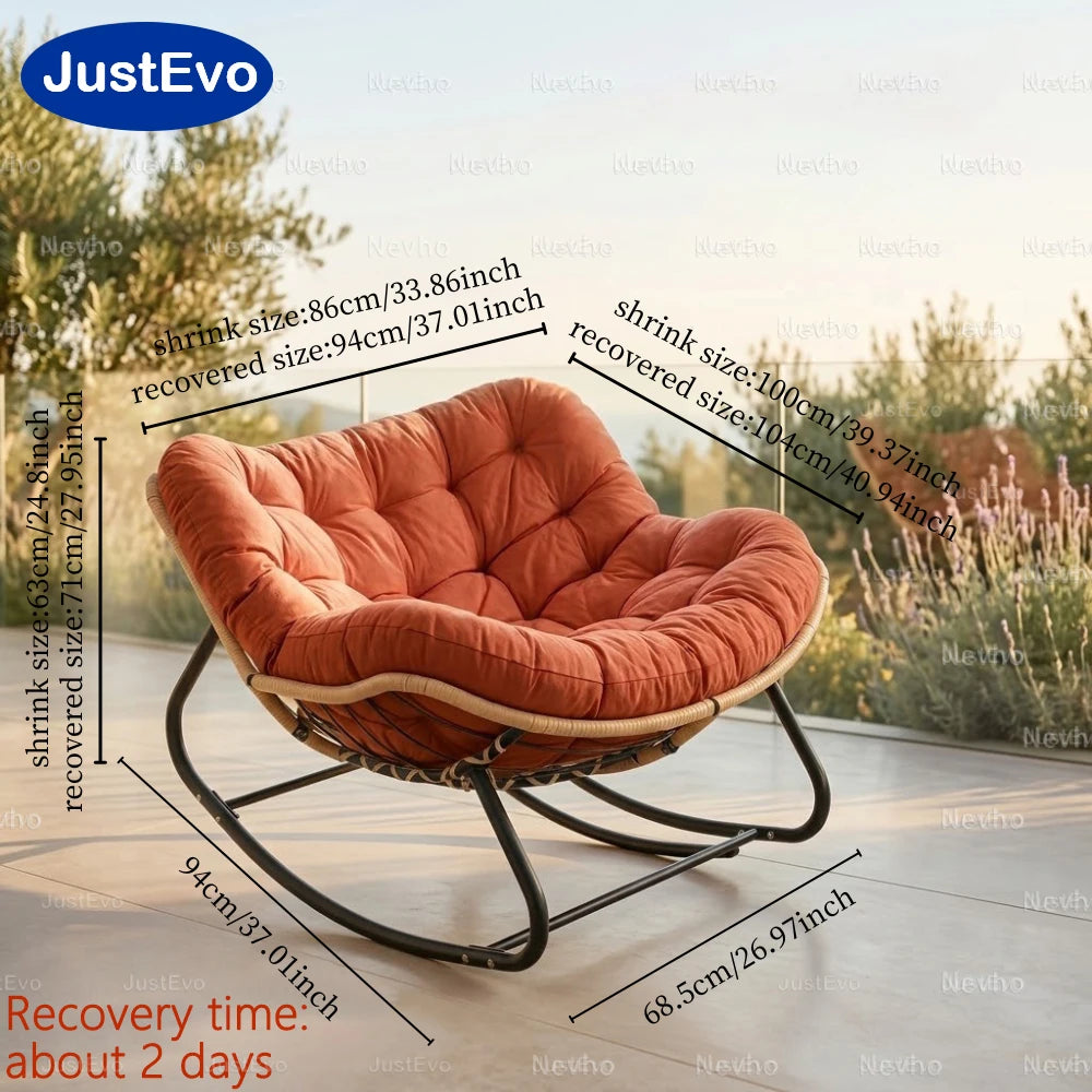 JustEvo Outdoor Rocking Patio Chair | Ergonomic Papasan Chair with Metal Frame & Cloud-Like Soft Cushion | Comfortable Leisure Furniture for Backyard Patio or Garden (Orange)